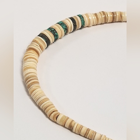 VINTAGE SANTO DOMINGO HEISHI GRADUATED TURQUOISE SHELL NECKLACE - Picture 9 of 14